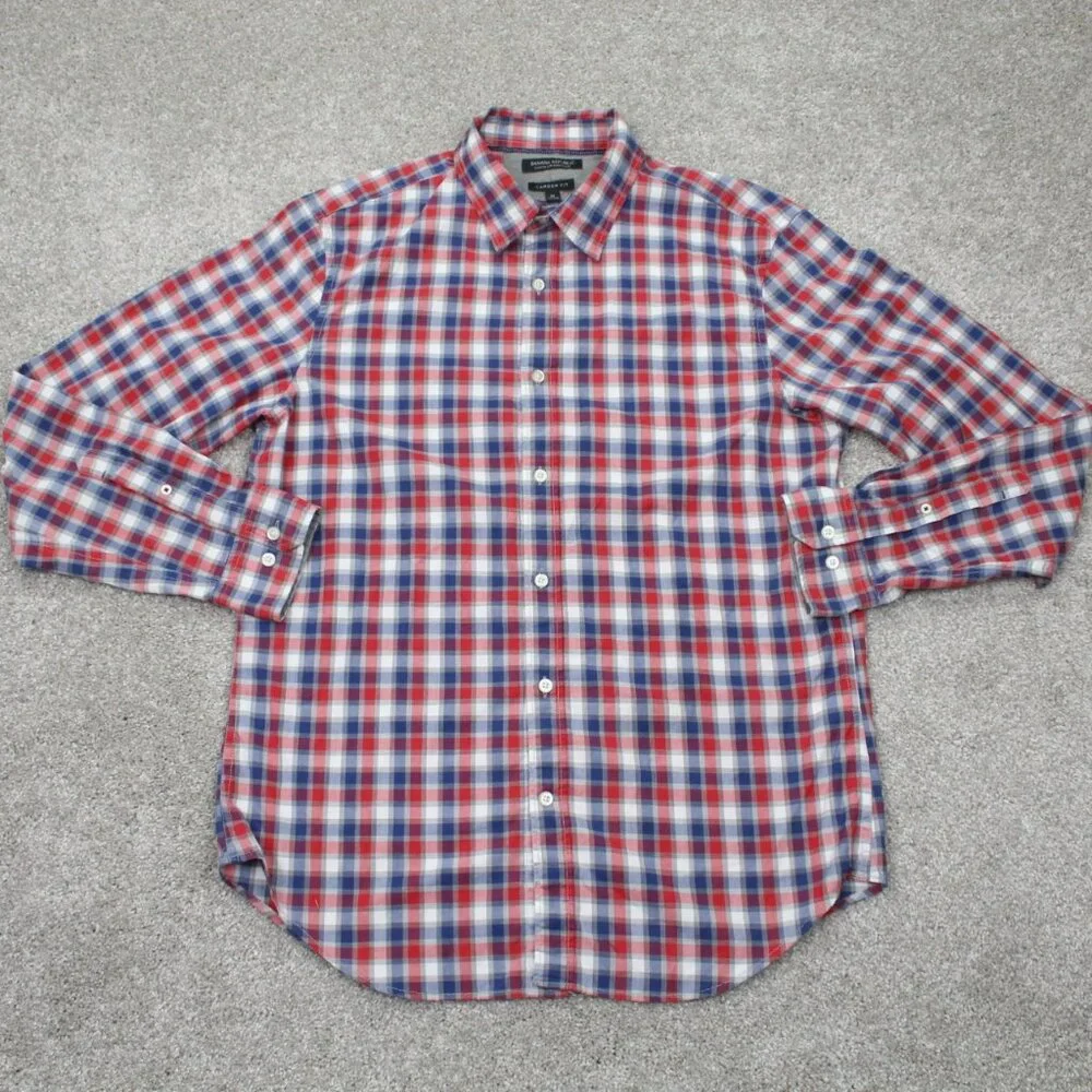 Banana Republic Camden Fit Shirt Mens Medium Red/Blue Custom 078 Wash L/S Cotton